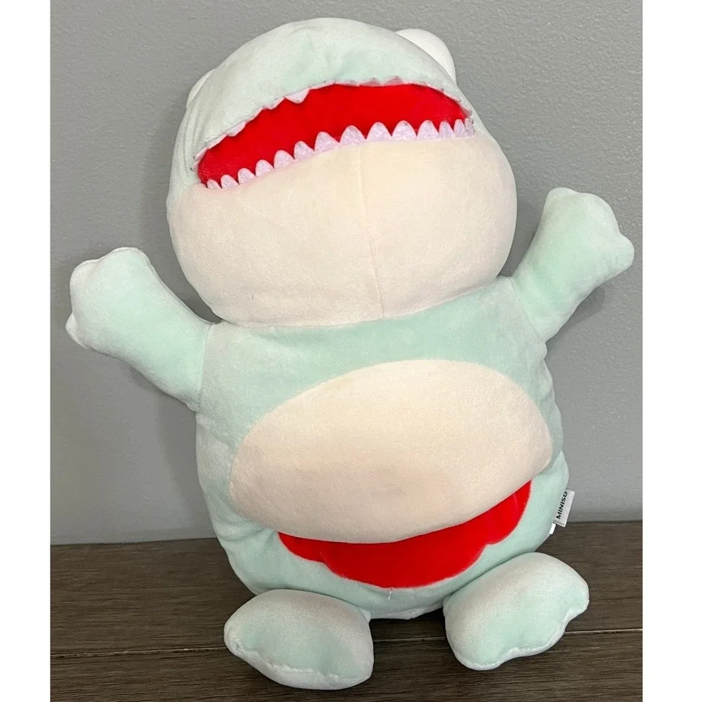 Miniso Mint Green Dinosaur Plush Stuffed Animal Sleepy Eyes Toothy Smile